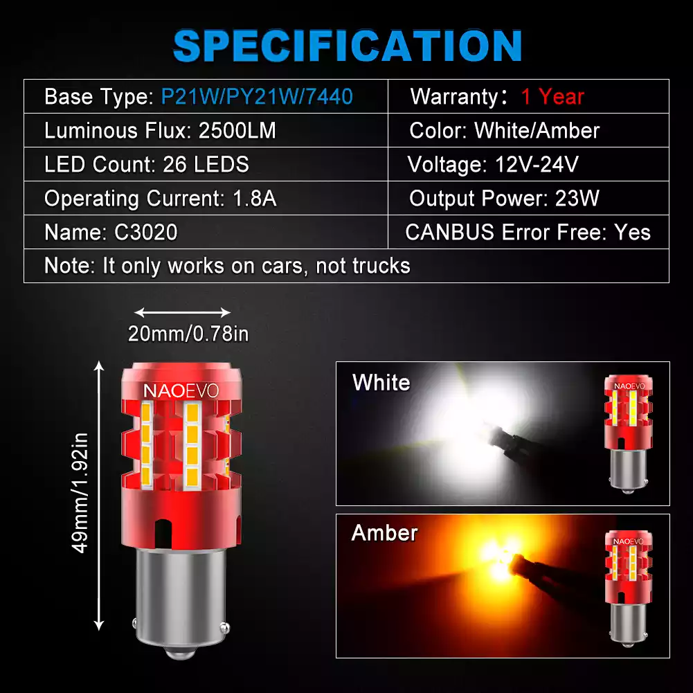 Cheap CanBus No Error 30W T20 LED Bulb P21W PY21W 7440 BAU15S BA15S LED Car  Turn Signal Light No hyper Flash Yellow White Lamp