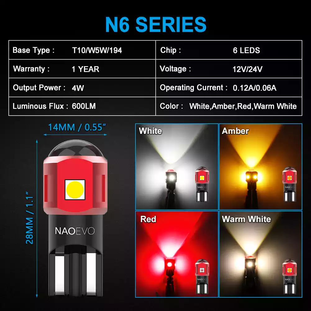 New W5W T10 Powerful Car Interior Lights - NAOEVO N6 Series - NAOEVO