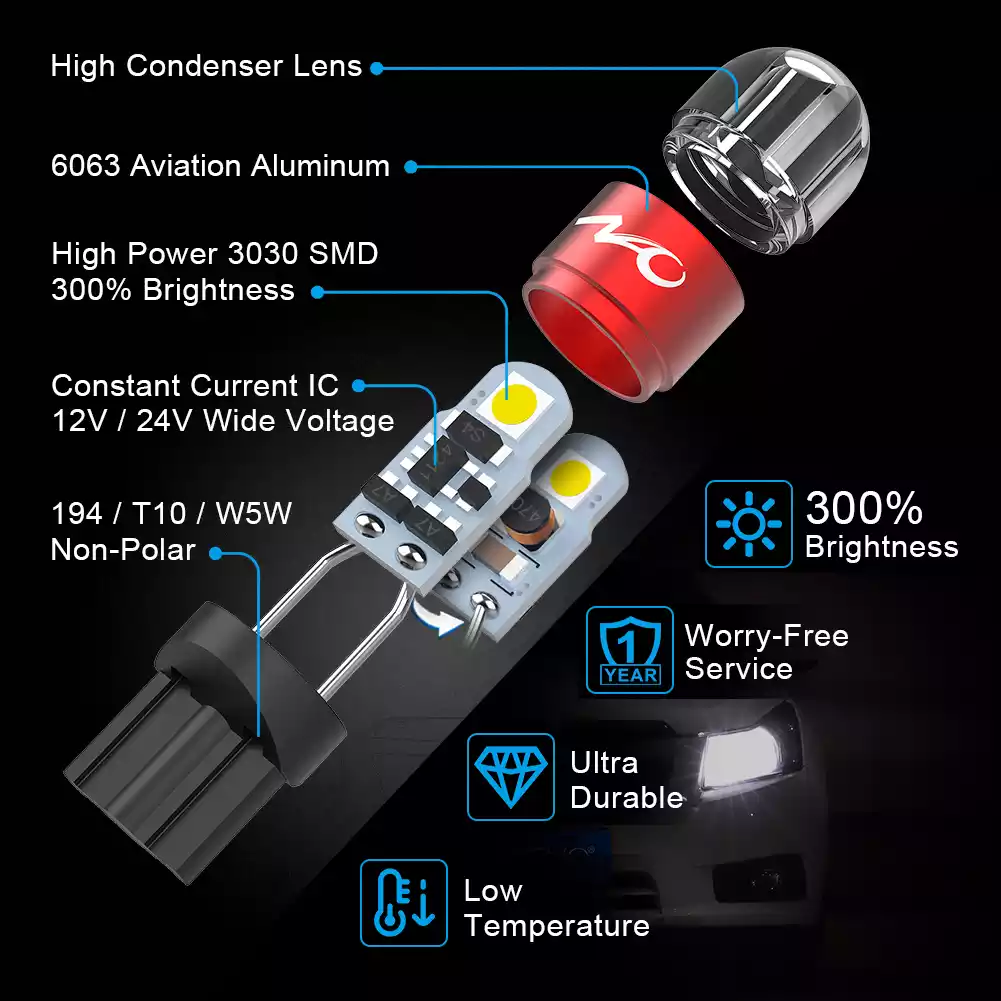 T10 W5W LED Car Interior Lights 1000LM - NAOEVO NV25 Series