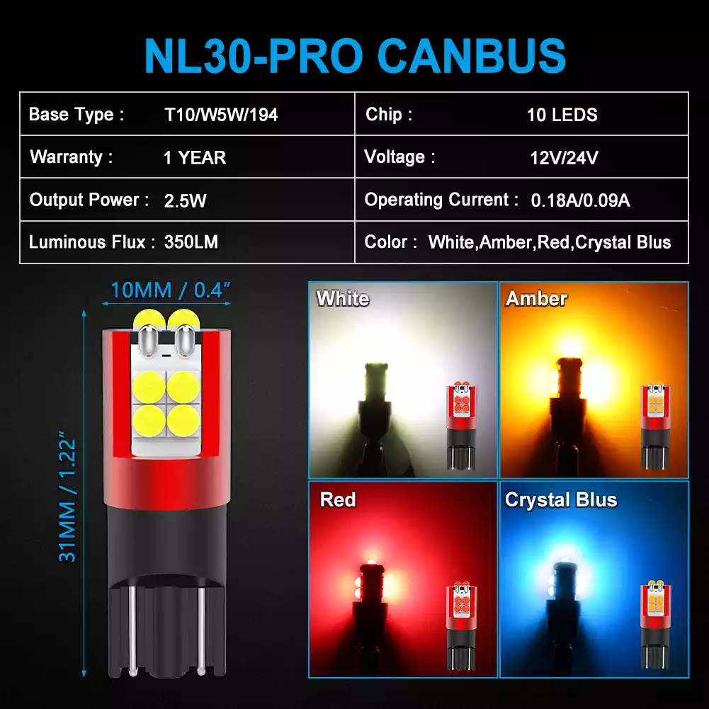 T10 W5W LED Indicator Bulb No Polarity - NAOEVO NS30D Series