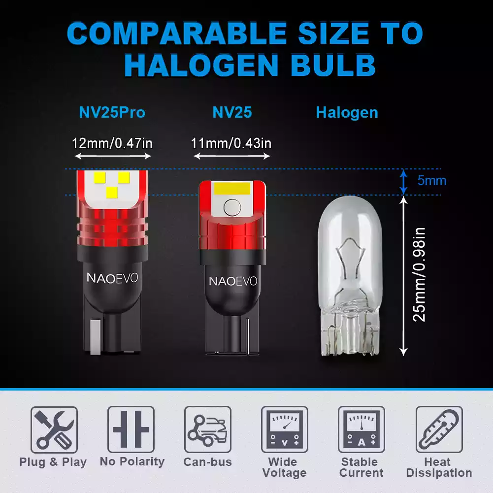 T10 W5W LED Car Interior Lights 1000LM - NAOEVO NV25 Series - NAOEVO