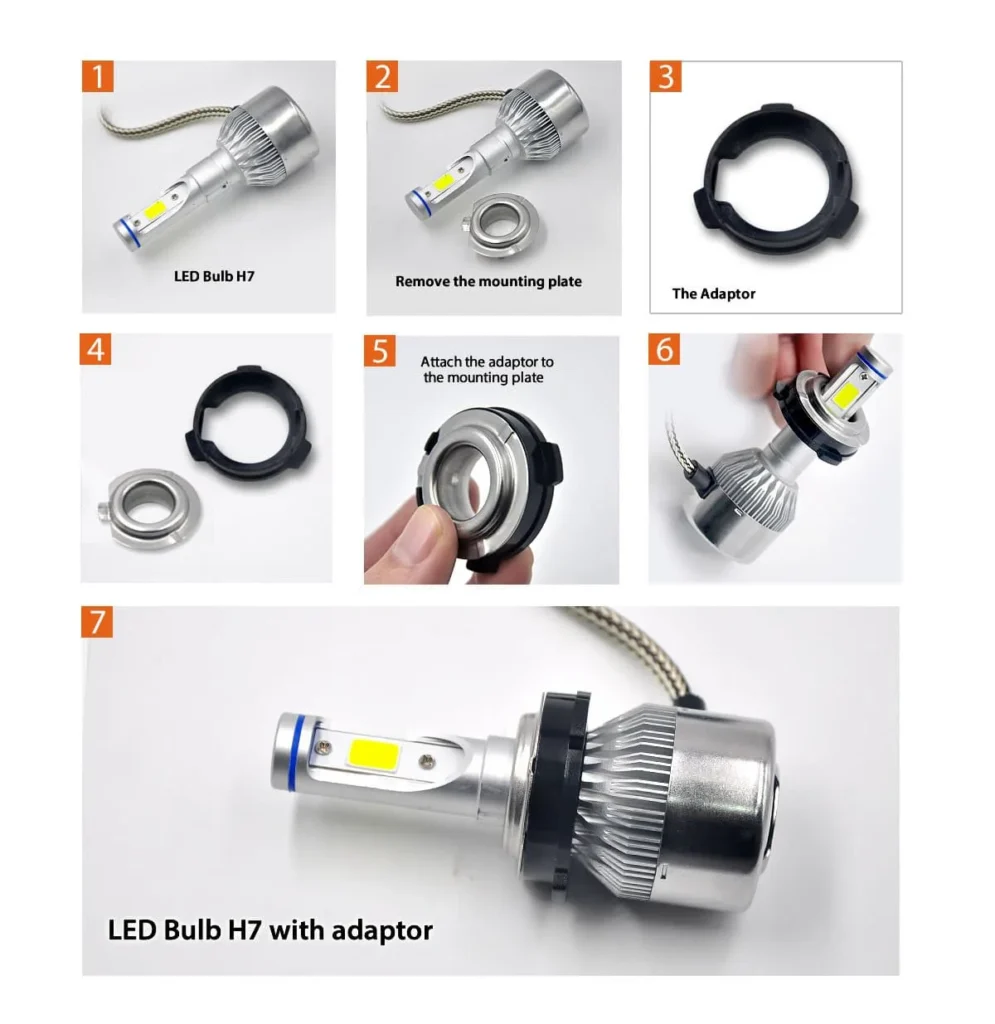 how to install H7 headlight bulb with adapter2