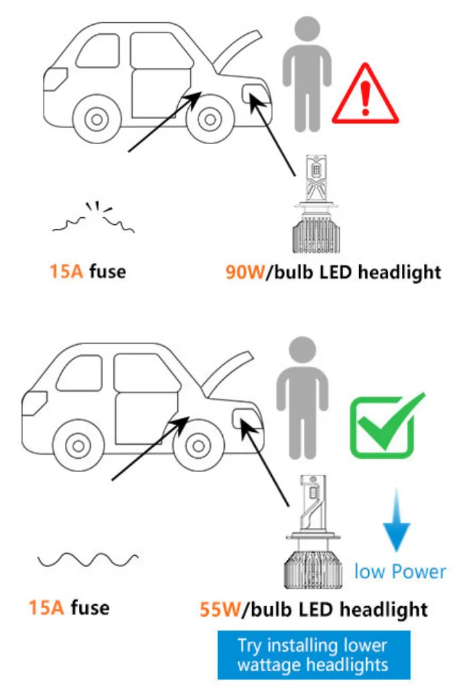 installing lower wattage led headlight bulb mobile