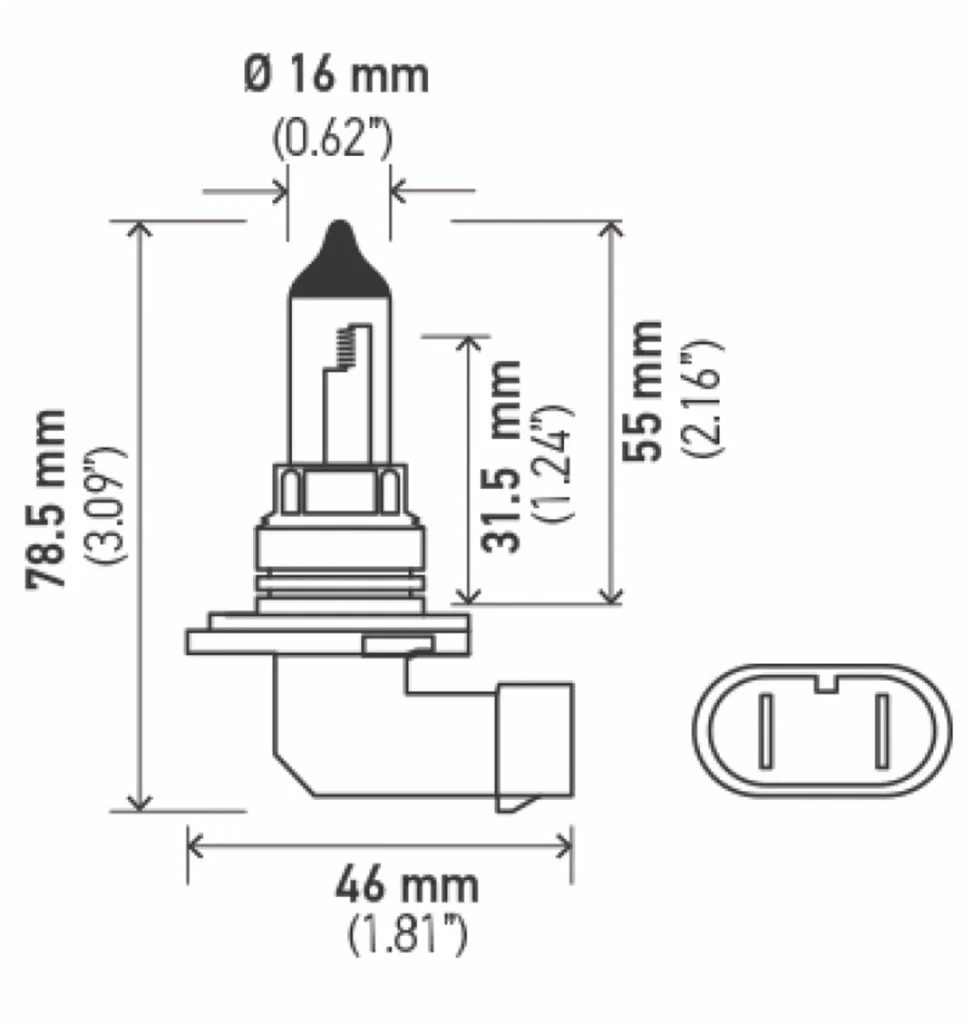 9006 bulb dimension