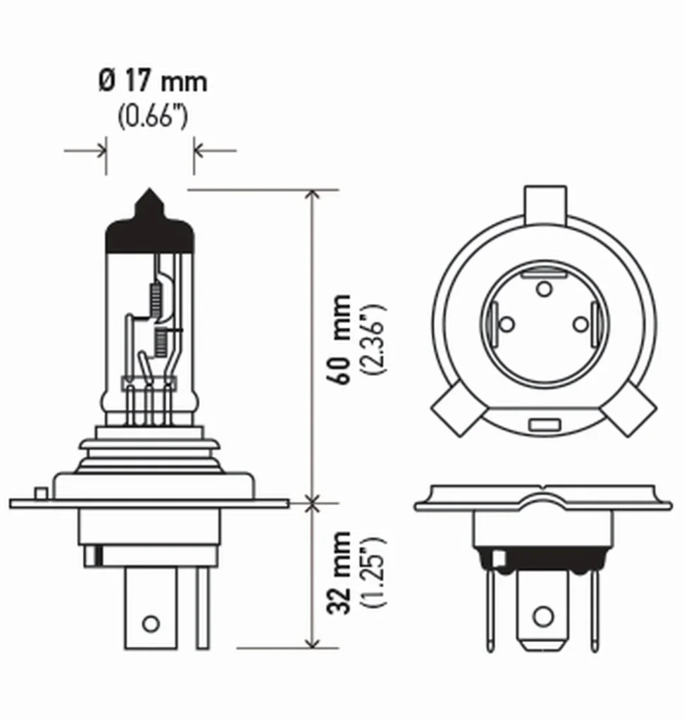 H4 bulb dimension